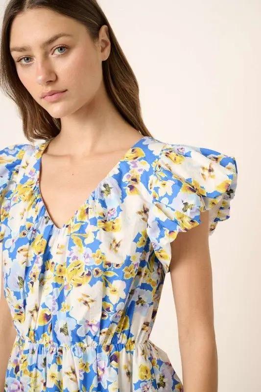 Mittoshop Floral V-Neck Cap Sleeve Mini Dress for Women - Love Salve